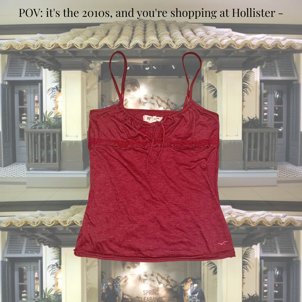 *SOLD* Vintage Y2K Hollister Burgundy Red Ribbon Milkmaid Bustier Tank Top Cami